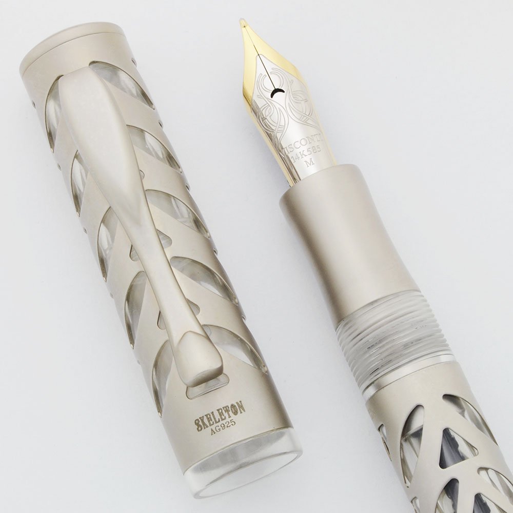 Visconti Skeleton Ag 925 Fountain Pen - Titanium over Sterling, Clear  Lucite, C/C, 14k Medium Nib (New in Box, Works Well)